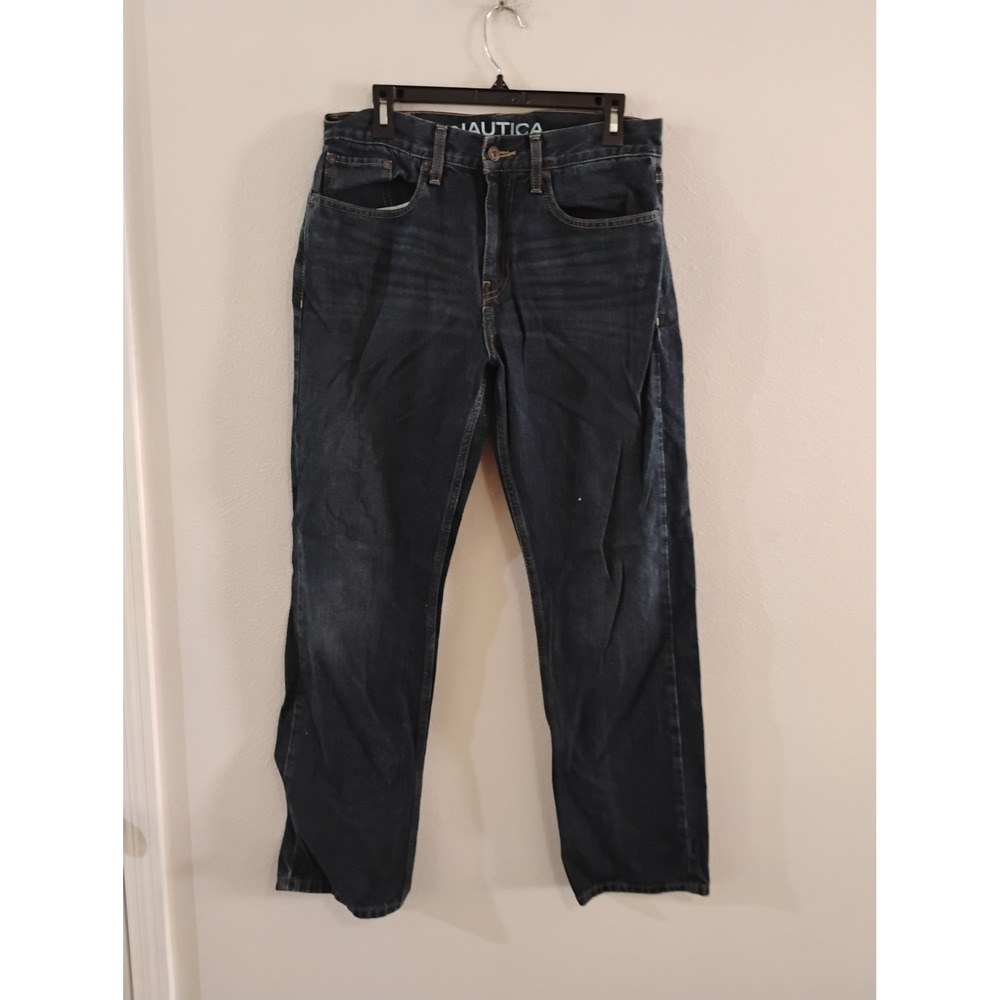Nautica Mens Dark Wash Straight Leg Jeans 31x32 Blue Denim 67835CA